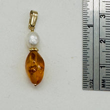 Load image into Gallery viewer, Amber and Pearl 14K Gold Filled Pendant | 1&quot; Long | Yellow, White | 1 Pendant |
