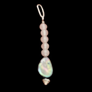 Pearl and Rose Quartz Sterling Silver Drop Pendant | 1 1/2" Long | Rainbow |