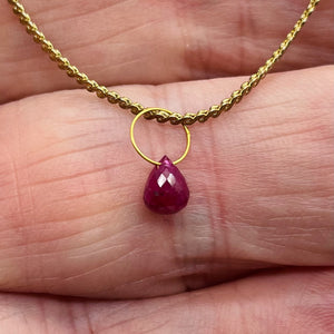 Natural Untreated Red Ruby 18K Briolette Bead Pendant | .91cts (TCW) | 5.5x4mm|