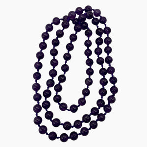 Royal Amethyst Necklace Knotted on Silk | 8mm |Round | 32" Long | Purple | 1 |