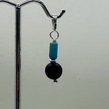 Load image into Gallery viewer, Black Stone Africa Round Bead and Turquoise Sterling Silver Pendant|Black Matte|
