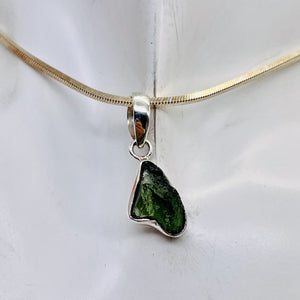 Moldavite 10.91ct Sterling Silver Free-form Pendant | 1" Long | Green |