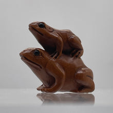 Load image into Gallery viewer, Carved Signed Boxwood Piggy Back Frog Ojime/Netsuke Bead
