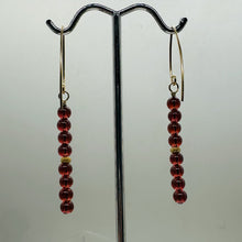 Load image into Gallery viewer, Champagne Garnet AAA 4mm Round Bead Dangle Earrings | 2" Long | Red |
