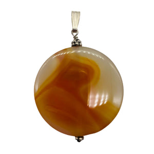 Carnelian 2" Long Round Pendant | 40mm (Carnelian) | Orange White | 1 Pendant |