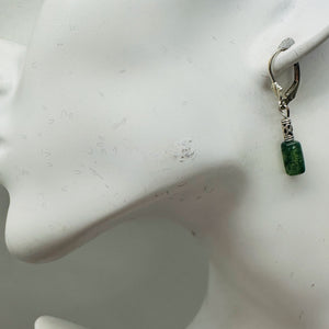 Moss Agate Cube Bead Sterling Silver Earrings | 1 1/4" long | Green, Clear |