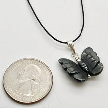 Load image into Gallery viewer, Flutter Carved Hematite Butterfly and Sterling Silver Pendant 509256HMS
