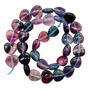 Fluorite Strand Round Heart Beads | 15.5" Long | Blue. Purple. Pink | 35 Beads |