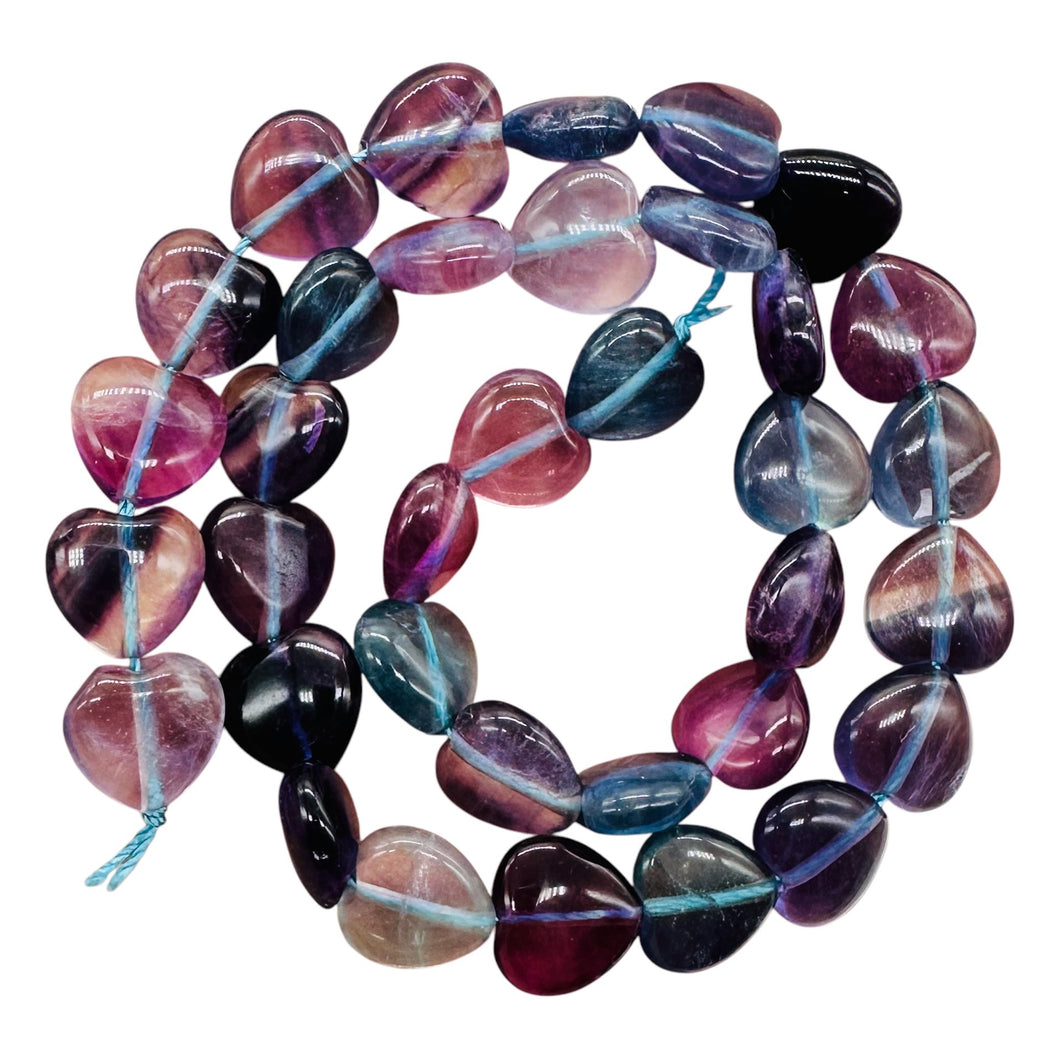 Fluorite Strand Round Heart Beads | 15.5