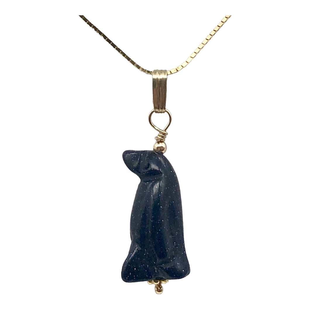 Blue Gold Stone Hand Carved Penguin & 14Kgf Pendant| 1 3/8