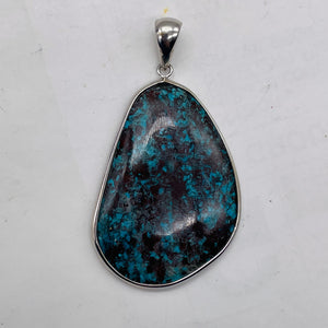 Chrysocolla Sterling Silver Oval Pendant | 2 3/8" Long | Blue | 1 Pendant |