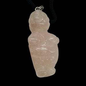Rose Quartz Stone Goddess of Willendorf Pendant Necklace| 3/4' Long | Pink |