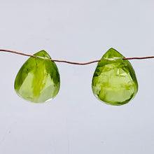 Load image into Gallery viewer, Gem! Faceted Untreated Peridot Briolette Beads Matched Pair | 10x7x5mm | 5.1tcw|
