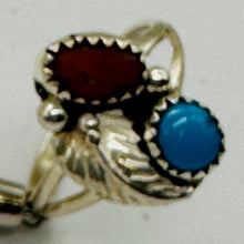 Load image into Gallery viewer, Turquoise and Coral Native Design Sterling Silver Ring | 7 | Blue, Red, Silver |
