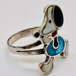 Mother of Pearl Sterling Silver Snoopy Rinf | 9.75 | Blue White Black | 1 Ring |