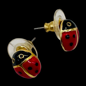 Fashion Lady Bug Oval Post Earrings | 7/8" | Red Black | 1 Pair |