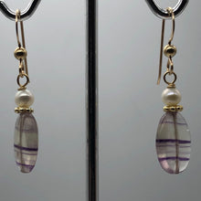 Load image into Gallery viewer, Fluorite and Pearl 15x10mm Bead Dangle 14K Gold Filled Earrings! | 1 1/2" Long|
