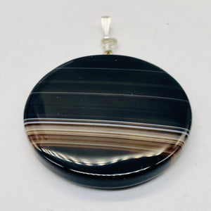 Sardonyx Agate 40mm Coin Sterling Silver Pendant | Black | 2" Long |