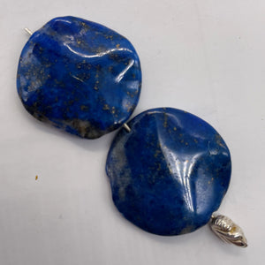 Rare Natural, Untreated Lapis Lazuli Carved Wavy Disc Beads | 24x4.5mm| 2 Beads|