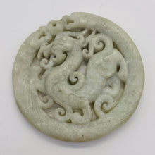 Load image into Gallery viewer, New Jade Carved Dragon Pendant Bead | Round | 2 5/8x1/4&quot; | Pale green | 1 Bead |
