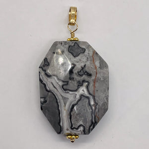 Picasso Jasper 14K Gold Filled Pendant | 1 3/4" Long | Gray/Black| 1 Pendant |