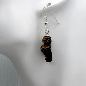 Tiger Eye Venus Goddess of Willendorf Sterling Earrings| 1 3/4" Long | Bronze |