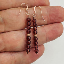 Load image into Gallery viewer, Champagne Garnet AAA 4mm Round Bead Dangle Earrings | 2" Long | Red |

