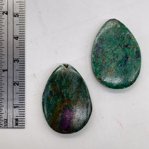 Ruby Zoisite Tear Drop Beads | 30x21x5mm | Green, Red | 2 Pendant Beads |