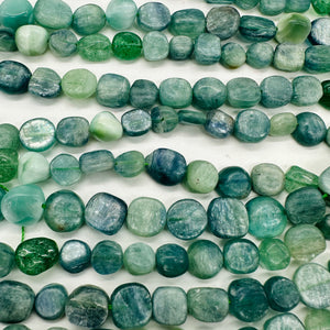 Kyanite Polished Rounded Nugget 8" Strand | 10x10x6mm | Green, Silver| 22 Beads|