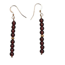 Load image into Gallery viewer, Champagne Garnet AAA 4mm Round Bead Dangle Earrings | 2" Long | Red |
