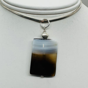 Sardonyx Agate Sterling Silver Pendant | Orange, White, Black | 1 3/4" Long |