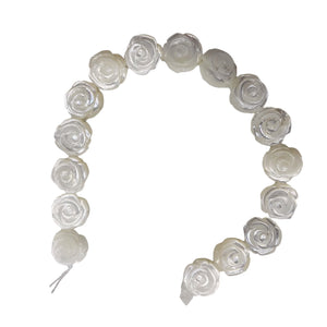 Mother of Pearl Parcel Carved Rose Beads | 12x6mm | White | 4 Beads |