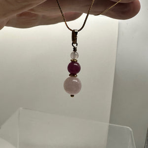 Kunzite Ruby Precious Stone 14K Gold Filled Pendant Necklace | 1 1/4 inch long|
