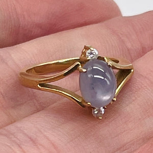 Star Sapphire Oval Cut and Diamonds 14K Gold Ring | Size 3.5 | Blue | 1 Ring |