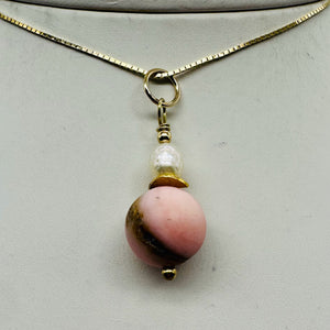 Pink Peruvian Matte Finish Opal, Pearl Drop Bead Pendant | Pink | 1 1/4" Long |