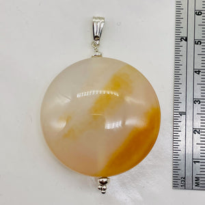 Natural Golden Mookaite Coin w/ Sterling Silver Pendant | 39mm | 2. 1/4" Long |