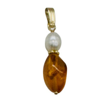 Load image into Gallery viewer, Amber and Pearl 14K Gold Filled Pendant | 1&quot; Long | Yellow, White | 1 Pendant |
