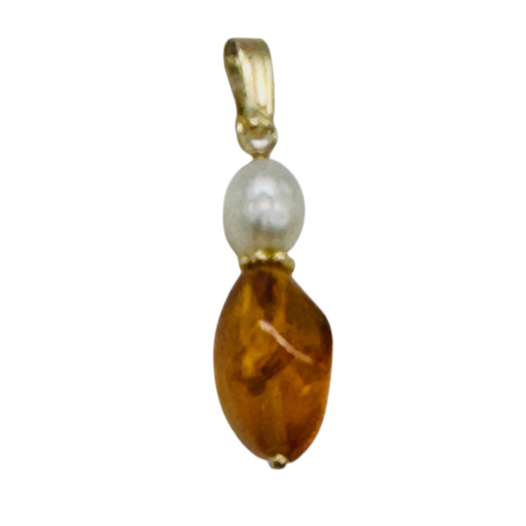 Amber and Pearl 14K Gold Filled Pendant | 1