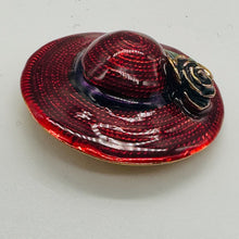 Load image into Gallery viewer, Sparkling Red Designer Hat Brooch Vintage Style Statement Pin USA 43mm
