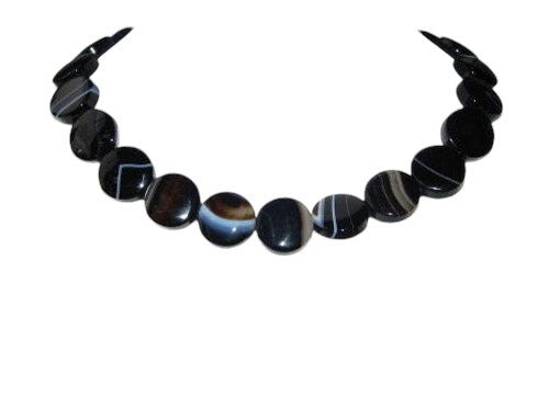 Black and White Sardonyx Agate 15mm Coin Bead Strand108580