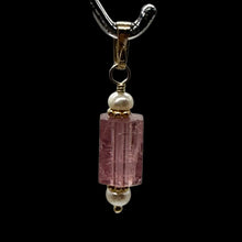 Load image into Gallery viewer, Tourmaline and Pearl 14K Yellow Gold Filled Pendant | Pink | 1&quot; Long |
