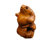 Load image into Gallery viewer, intricately Carved Signed Boxwood Sumo Frogg Bead | 1 1/4" Tall | Brown
