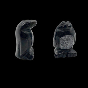 March of The Penguins 2 Carved Obsidian Beads | 21.5x12.5x11mm | Black
