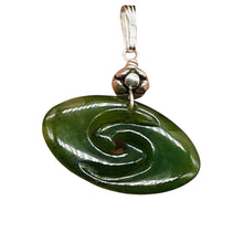 Load image into Gallery viewer, Jade New Zealand Maori Koru Sterling Silver Pendant | Green | 1&quot; Long |
