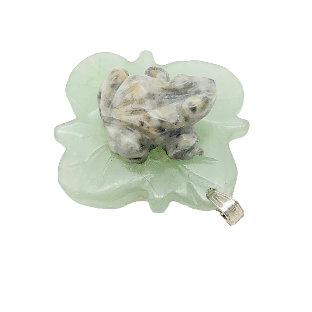 Ribbit 1 Lapis Frog On Aventurine Lily Pad Sterling Pendant | 28x28.5x11mm |