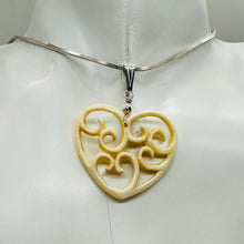 Load image into Gallery viewer, Heart Shape Delicate Carved Bone Sterling Silver Pendant| 1 3/4&quot; Long | Cream |
