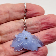 Load image into Gallery viewer, Hand Carved Natural Blue Chalcedony Flower Sterling Silver Pendant | 1&quot; Long |
