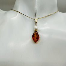 Load image into Gallery viewer, Amber and Pearl 14K Gold Filled Pendant | 1&quot; Long | Yellow, White | 1 Pendant |

