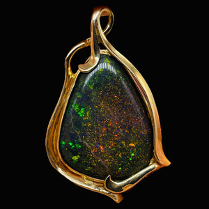Stunning 14K Opal Goddess Pendant | 2 1/4" Long | Fire Green Red | 1 Pendant |