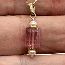 Load image into Gallery viewer, Tourmaline and Pearl 14K Yellow Gold Filled Pendant | Pink | 1&quot; Long |
